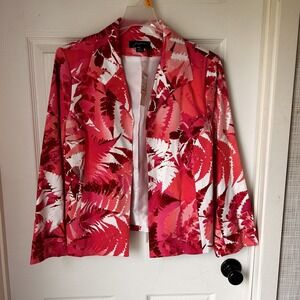 Women's Pink Floral 3/4 Sleeve Blazer Jacket Office Lined Cotton $119 Retail BxG